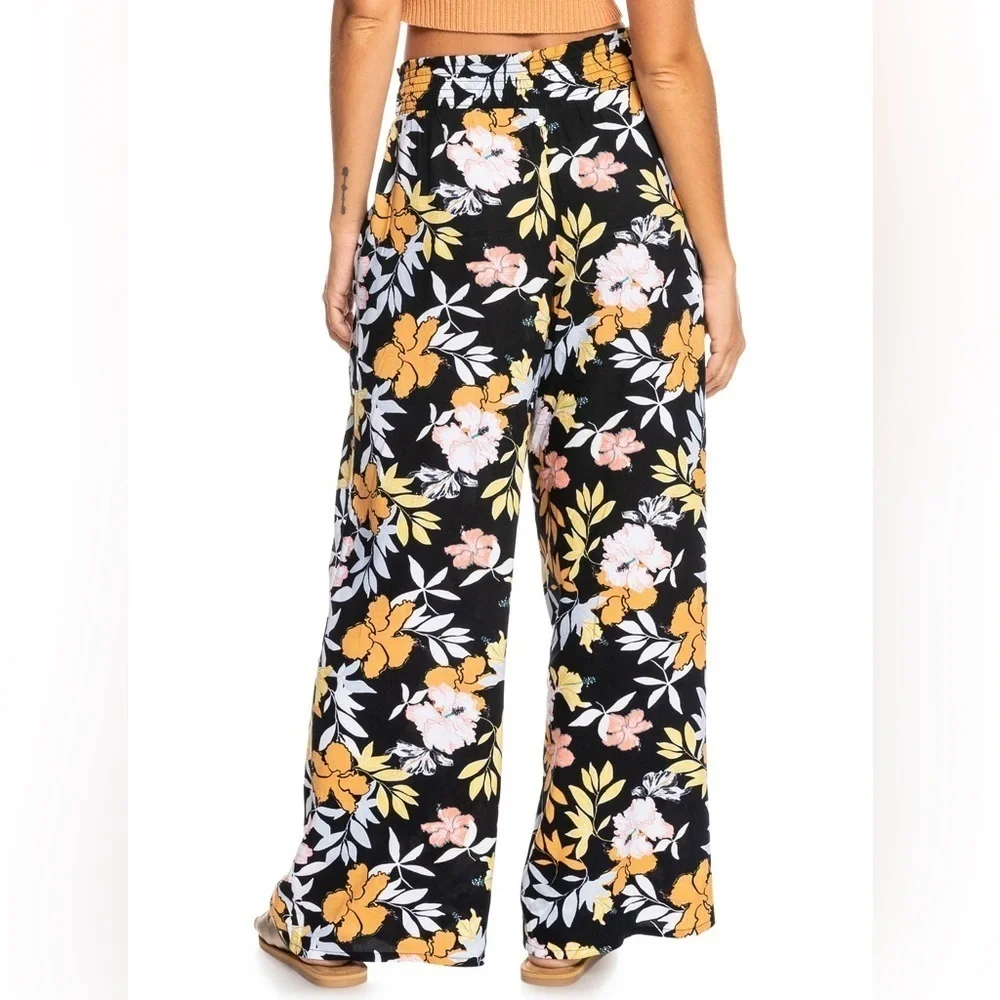 Roxy Rythm Beach Boho Floral Wide Pull On Pants Size Small
